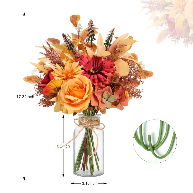 Pusuny Artificial Fall Flowers for Decoration, Fall Fake Flowers in Vase Faux Silk Flower Arrangements Room Office Wedding Home Decor Indoor Tables Centerpieces Autumn Flowers Decor (Fall Flowers) - Image 2