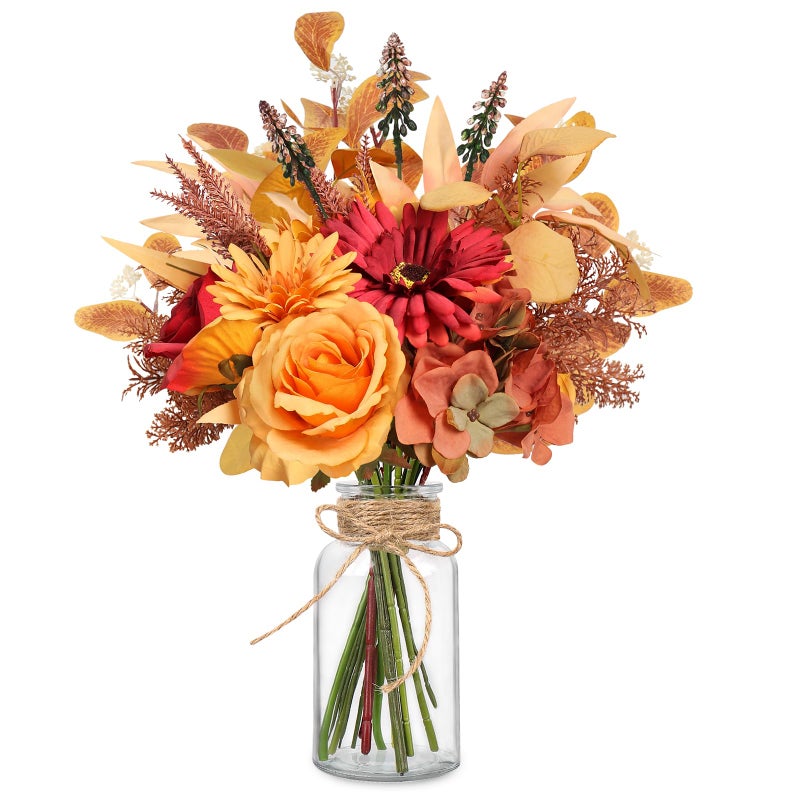 Pusuny Artificial Fall Flowers for Decoration, Fall Fake Flowers in Vase Faux Silk Flower Arrangements Room Office Wedding Home Decor Indoor Tables Centerpieces Autumn Flowers Decor (Fall Flowers) - Image 1
