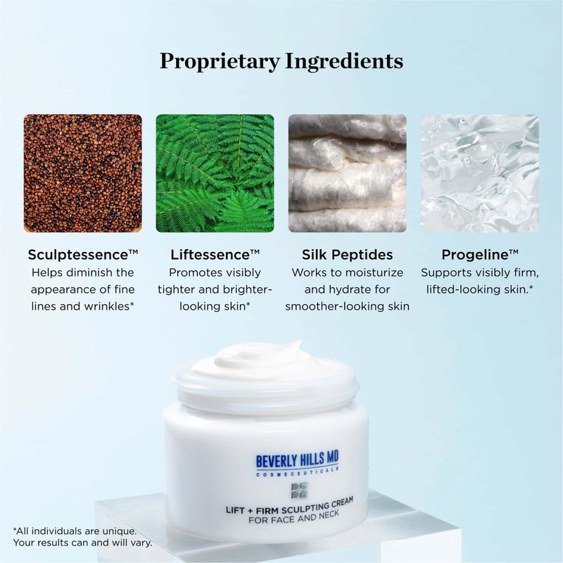 Beverly Hills MD Lift & Firm Sculpting Cream- Tighten & Tone Skin, Anti-Aging Lotion for Smooth, Moisturized Complexion- Lift and Smooth Face, Neck, DÃ©colletÃ© w/Silk Peptides, + Aloe Vera, Vitamin E - Image 2
