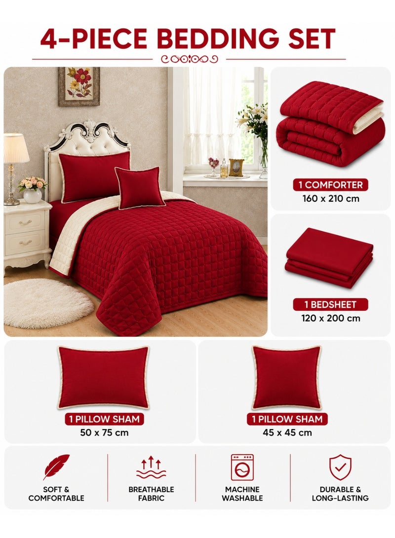 Sleep Night 4 Pieces Comforter Set Single Size 160 X 210 Cm Dual color Reversible Bedding Set for All Seasons - Image 2