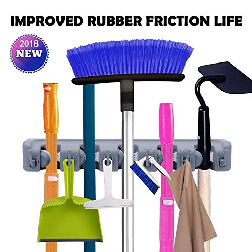 Vruta Plastic 5 Slot Wall Mounted BroomMop Holder with Hooks Multicolour Medium - Image 5