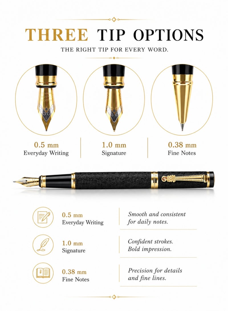 Ecoey Luxury Fountain Pen Set – Business Signature Calligraphy Pen Gift Set, Metal Nib 0.38mm 0.5mm 1.0mm, Replaceable Ink Refills, Premium Writing Pen with Gift Box for Office, Journaling & Executive Use - Image 2