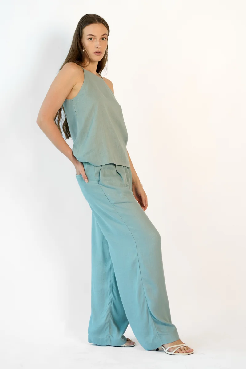 فيرجيو Solid Linen Minimalist Strappy Top for Women