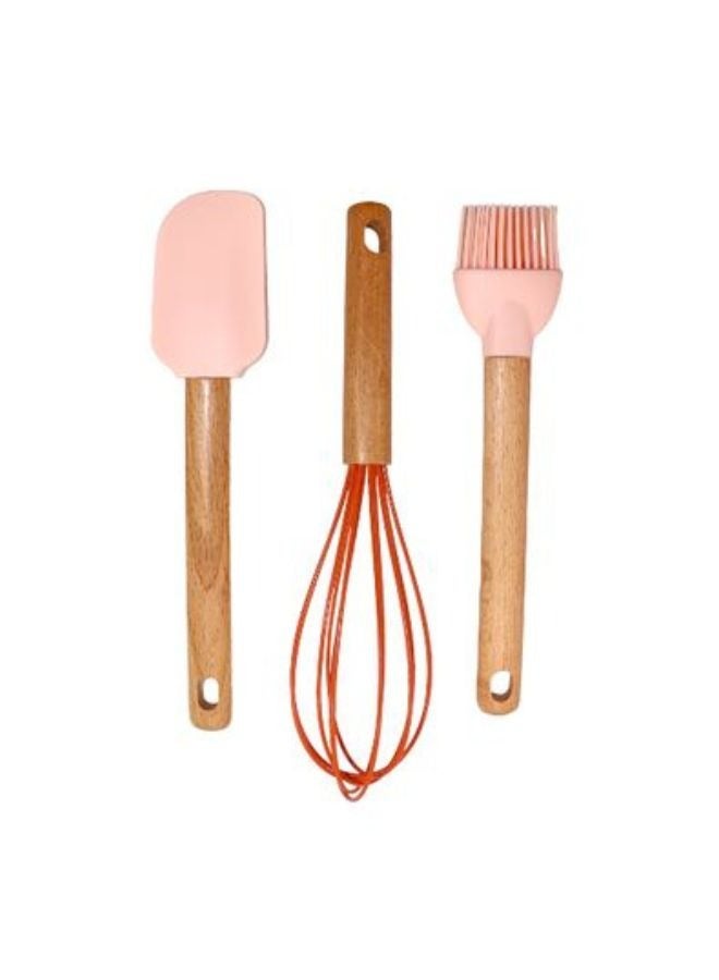 3 pcs non stick silicone senior utensil set heat resistant for cooking pink - Image 2