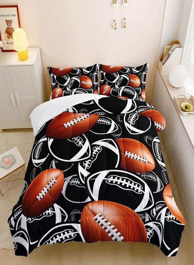 XYNHML Cartoon Rugby Comforter 3Pcs Sports Brown Rugby Theme Bedding Twin American Football Comforter Set for Kid Teen Girl Boy Black White Rugby Quilt Bed Decor with 1 Comforter and 2 Pillowcases - Image 3