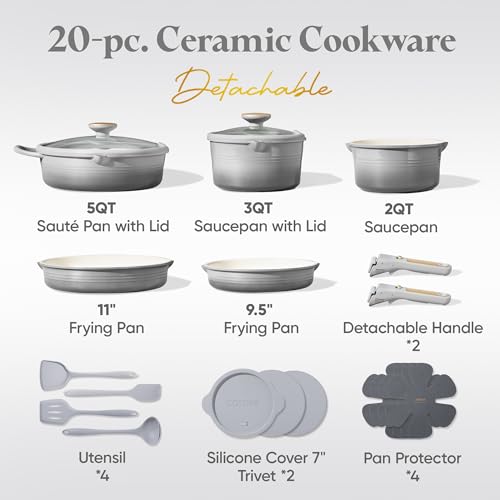CAROTE 20Pcs Titanium Cookware Set Pots and Pans Set Non Stick Kitchen Cooking Set with Detachable Handle Non Toxic Induction Cookware DishwasherOven Safe - Image 3