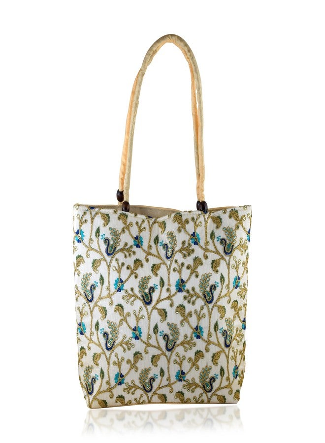 Superstore18 Handmade Blue tone Floral Cotton Tote Bag, Traditional Rajasthani Needlework, Wedding clothing accessory Handbag (SST5154HBSC) - Image 1