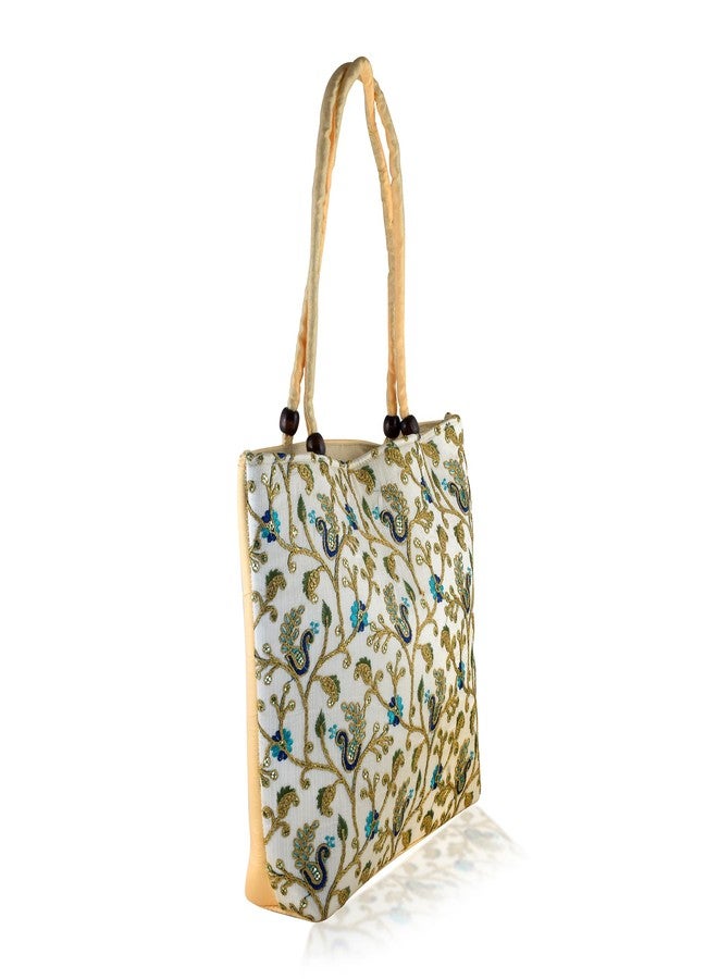 Superstore18 Handmade Blue tone Floral Cotton Tote Bag, Traditional Rajasthani Needlework, Wedding clothing accessory Handbag (SST5154HBSC) - Image 3