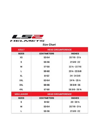 helmet size chart ls2 X Force Sprint Gloss Red/Black/Gray / XL Helmets by LS2 LS2 - LS2 Helmets Size