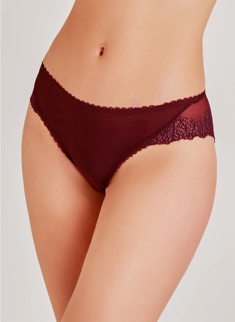 Magic Form Lace Detailed Claret Red Women's Panties