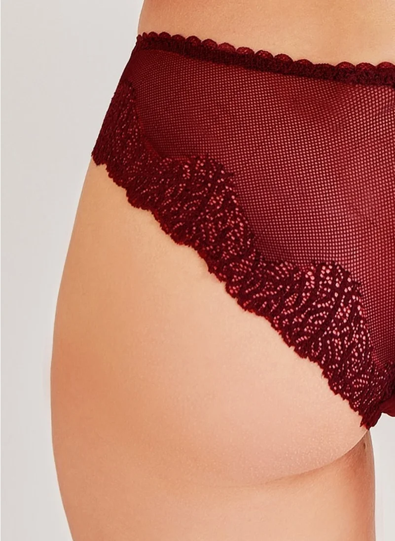 Magic Form Lace Detailed Claret Red Women's Panties