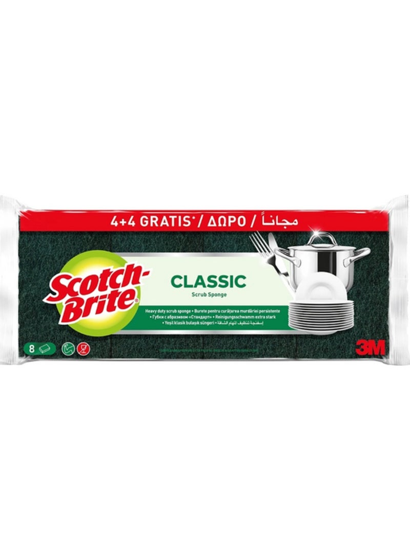 Scotch Brite 8-Piece Heavy Duty Classic Flat Laminate Scrub Sponge Yellow and Green - Image 1