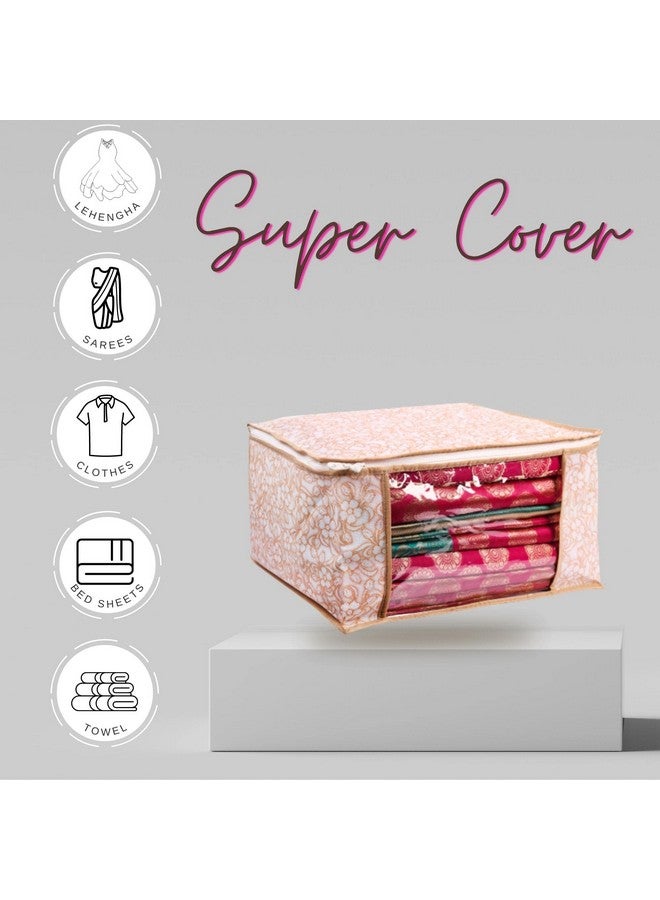 BMG Import Export Saree Cover Set Of 6 Non Woven Fabric Clothes Organiser For Wardrobe With Transparent Window And Zip Storage Bag Lehenga, Suit, Dress Packing Covers Towels Clothes, 35 Cm, 22 Beige - Image 3