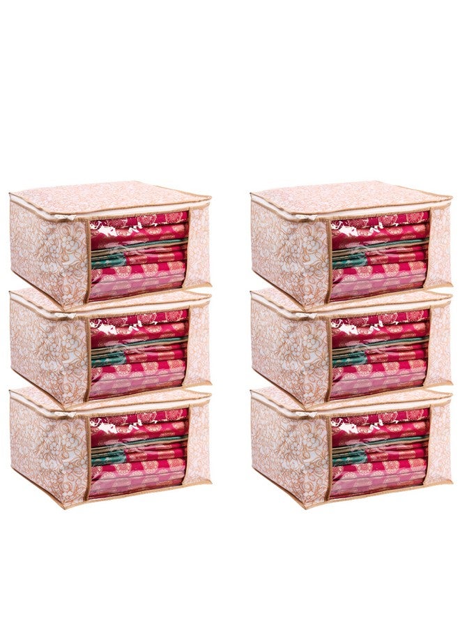 BMG Import Export Saree Cover Set Of 6 Non Woven Fabric Clothes Organiser For Wardrobe With Transparent Window And Zip Storage Bag Lehenga, Suit, Dress Packing Covers Towels Clothes, 35 Cm, 22 Beige - Image 1