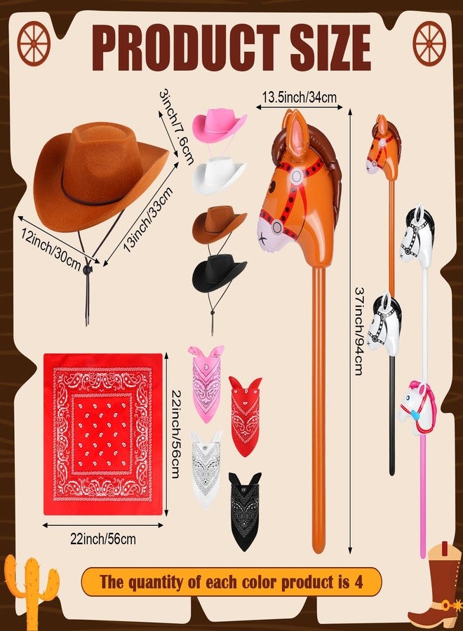 OBANGONG 36 Pcs Cowboy Party Costume Set Include 12 Western Party Hats 12 Inflatable Stick Horses and 12 Paisley Bandana Bulk Western Accessories for Cowgirl Birthday Cosplay Party Supplies - Image 2