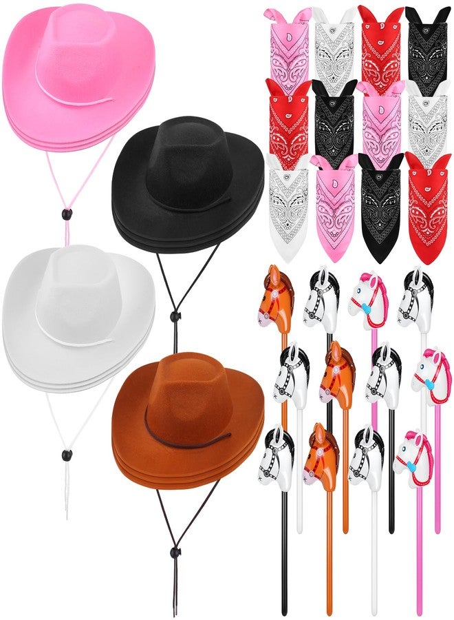 OBANGONG 36 Pcs Cowboy Party Costume Set Include 12 Western Party Hats 12 Inflatable Stick Horses and 12 Paisley Bandana Bulk Western Accessories for Cowgirl Birthday Cosplay Party Supplies - Image 1