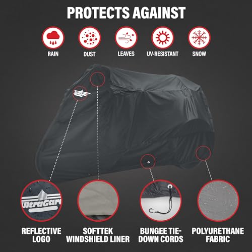 UltraGard Motorcycle Trike Cover - Weather-Resistant with Elastic Hem, Rustproof Grommets, Storage Bag, Windshield Liner, Antenna Flaps & Expandable Windshield Pockets - Image 3