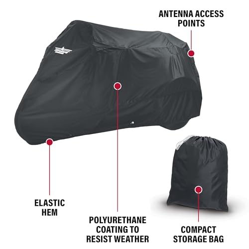 UltraGard Motorcycle Trike Cover - Weather-Resistant with Elastic Hem, Rustproof Grommets, Storage Bag, Windshield Liner, Antenna Flaps & Expandable Windshield Pockets - Image 4