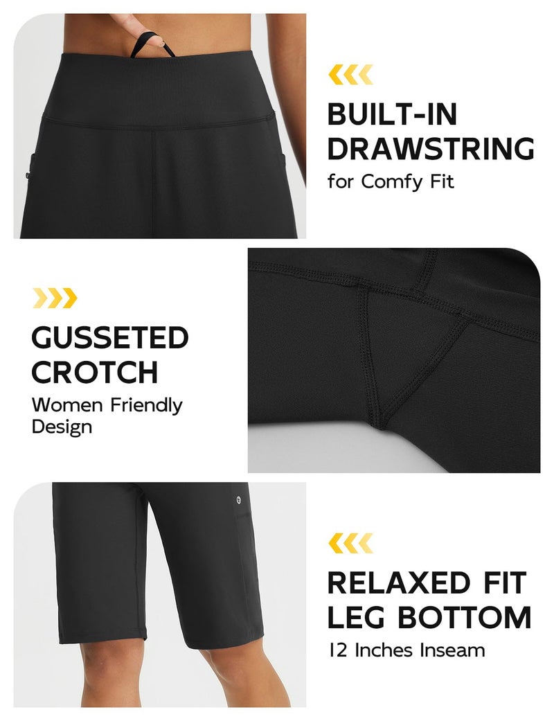 baleaf Women's Bermuda Shorts 12" Long Knee Length Running Athletic High Waist Zipper Pocket Quick Dry Loose Fit Black L - Image 5