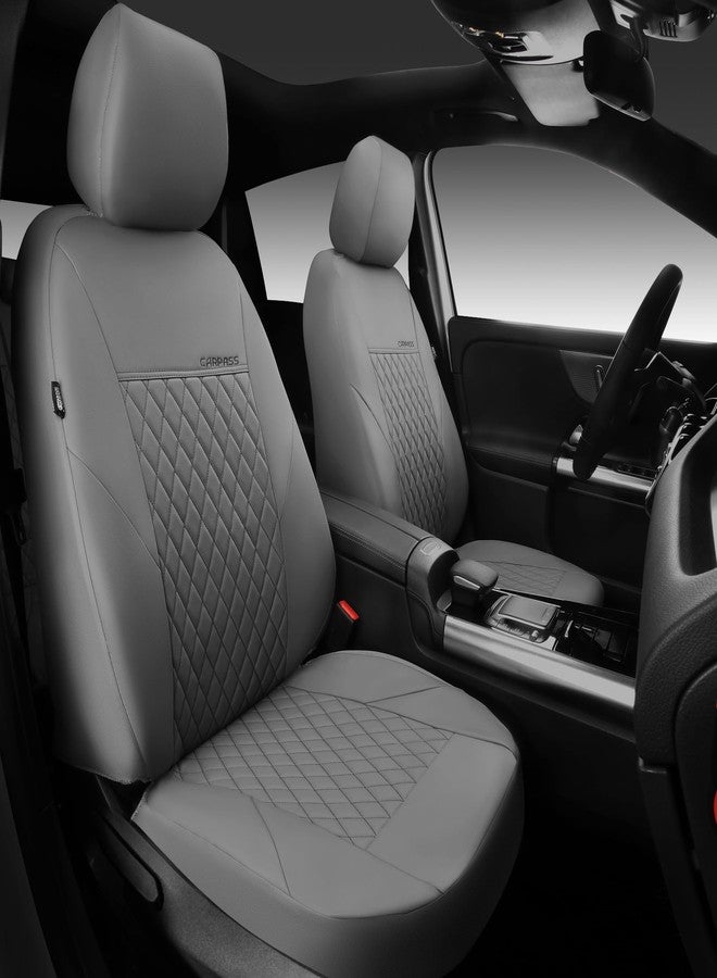 CAR PASS طقم كامل من أغطية مقاعد السيارات من الجلد الصناعي المبطن من كار باس، غطاء مقعد فاخر مقاوم للماء من البولي يوريثان، أغطية مقاعد قابلة للتهوية تناسب معظم سيارات السيدان وسيارات الدفع الرباعي والشاحنات الصغيرة، متوافق مع الوسائد الهوائية، لون رمادي بالكامل - Image 2