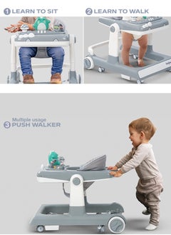 BAYBEE 3 In 1 Flix  Baby Walker Activity Walker With Parental Push Handle And 3 Height Adjustable, Tray And Musical Toy Bar, 6 - 18 Months, Boy/Girl, Grey  - Image 3