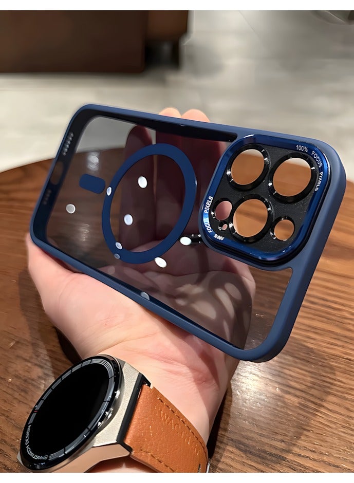 Premium Shockproof MagSafe Case for iPhone 16 Pro with Metal Camera Frame Lens Protector – Stylish Matte Magnetic Mobile Cover for Men, Women & Youth – Anti-Fingerprint, Camera Protection, Drop Resistant (Blue) - Image 1