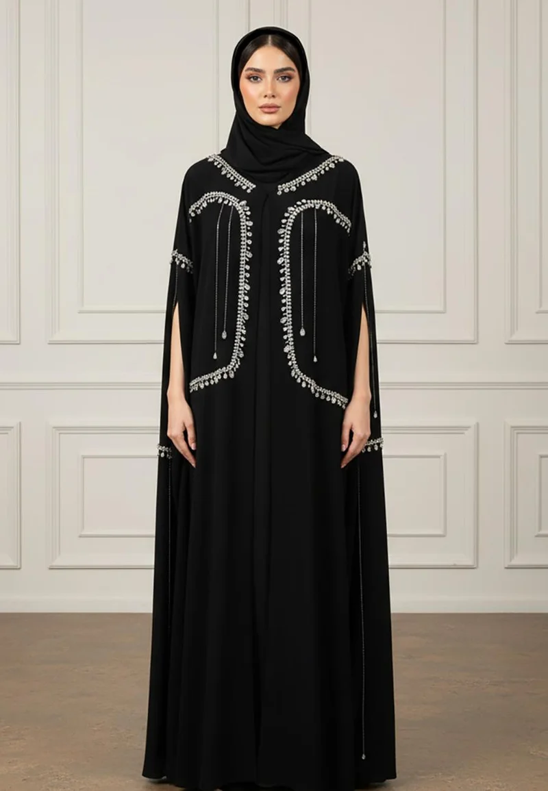 Nukhbaa Beaded Cape Abaya |Crepe Fabric-930
