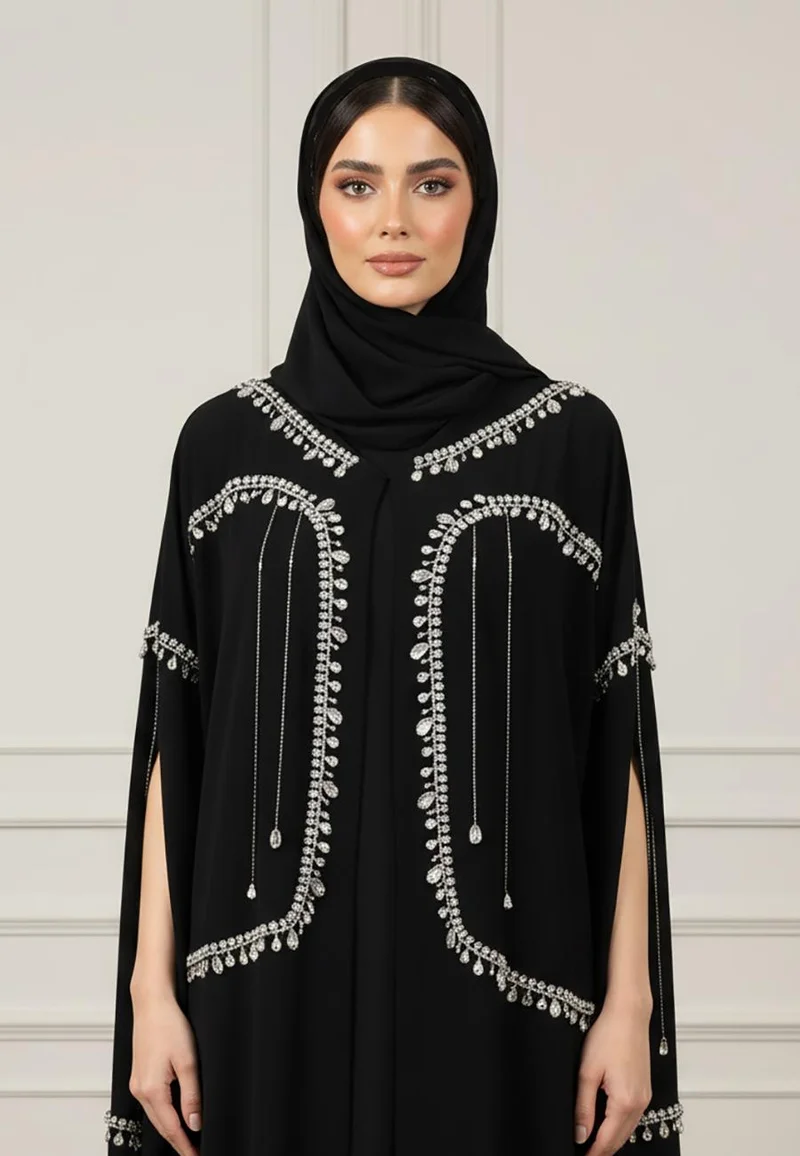 Nukhbaa Beaded Cape Abaya |Crepe Fabric-930