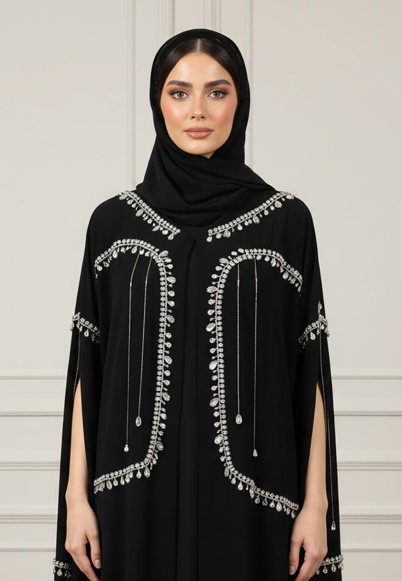 NUKHBAA Beaded Cape Abaya |Crepe Fabric-930 - Image 2