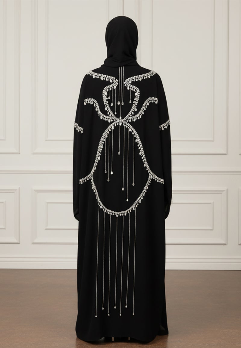 NUKHBAA Beaded Cape Abaya |Crepe Fabric-930 - Image 4