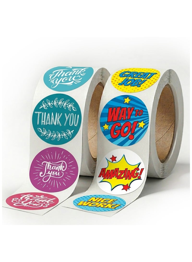 Wownect 6 Style Encouragement & Colorful Thank You Stickers Round [1 Inch, 1000 Pcs] – Motivational Labels for Envelopes, Gift Boxes, Cards & Crafts (Pack of 2) - Image 1