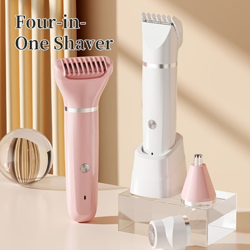 Bosidin 4-in-1 Electric Ladies Shaver & Bikini Trimmer – Painless Waterproof Cordless Hair Removal Set with Interchangeable Cutter Heads and Charging Stand (White) - Image 5