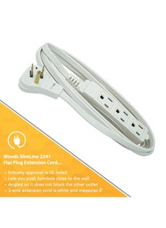 Woods Woods Slimline 2241 Flat Plug Extension Cord 3 Wire 16 Gauge 8 Foot 3 Outlet Neutral White Indoor Extension Cord  - Image 4