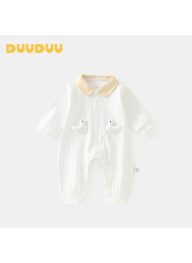 Duuduu Baby Clothes Uni Solid Color Romper Newborn Long Sleeve Jumpsuit Spring Autumn Apricot 73cm - Image 1