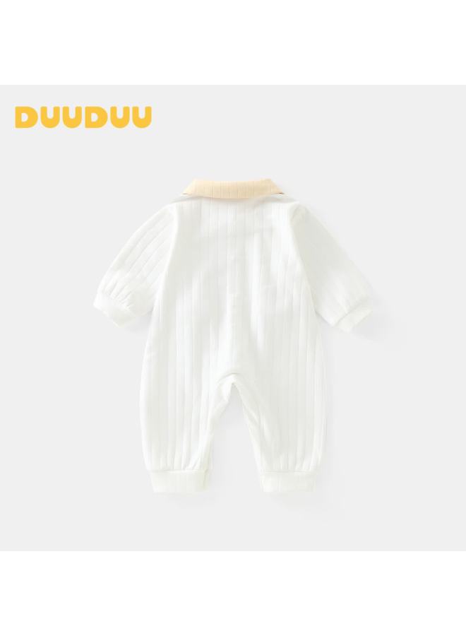 Duuduu Baby Clothes Uni Solid Color Romper Newborn Long Sleeve Jumpsuit Spring Autumn Apricot 73cm - Image 2