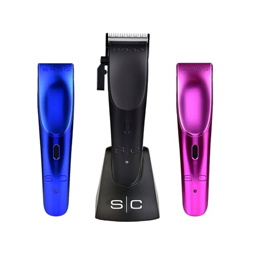 StyleCraft Ergo Professional Microchipped Magnetic Clipper with 5 Guards, Charging Stand, and 3 Customizable Colored Lids (Black, Pink, Blue) - Image 1