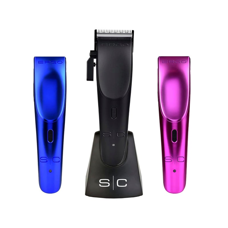 StyleCraft Ergo Professional Microchipped Magnetic Clipper with 5 Guards, Charging Stand, and 3 Customizable Colored Lids (Black, Pink, Blue) - Image 2
