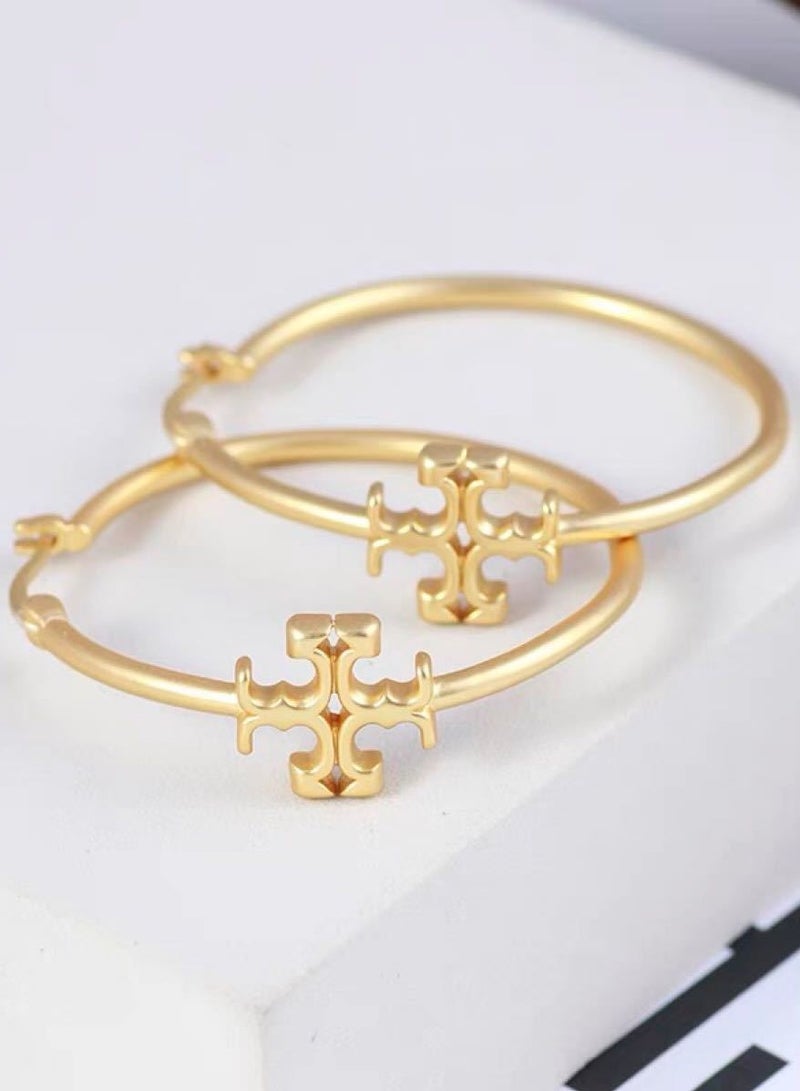Burch Tory Burch Kira Goldtone Logo Hoop Earrings - Image 1