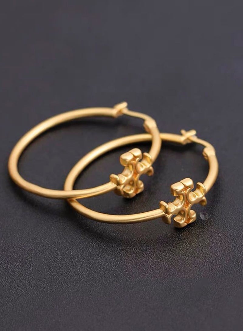 Burch Tory Burch Kira Goldtone Logo Hoop Earrings - Image 4