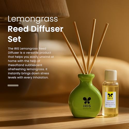 IRIS Lemongrass Reed Diffuser Set | Long-Lasting Refreshing Natural Fragrance for a Fresh Ambience | 45ml - Image 2