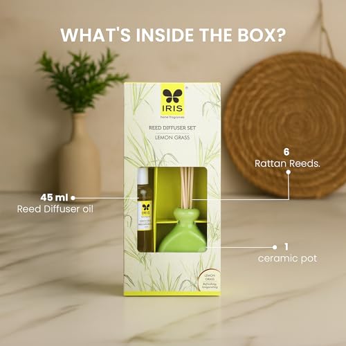 IRIS Lemongrass Reed Diffuser Set | Long-Lasting Refreshing Natural Fragrance for a Fresh Ambience | 45ml - Image 3