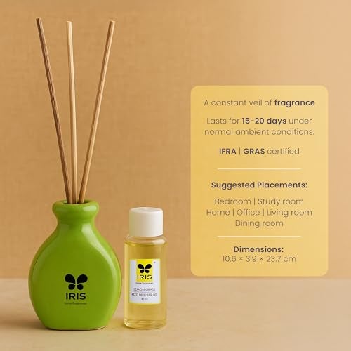 IRIS Lemongrass Reed Diffuser Set | Long-Lasting Refreshing Natural Fragrance for a Fresh Ambience | 45ml - Image 4