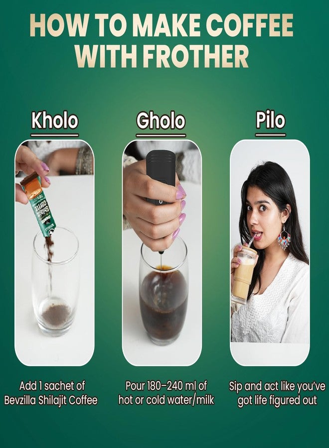 Bevzilla Himalayan Shilajit Coffee With Rechargeable Frother | 70% Fluvic Acid | 40 Sachets | 40x 2.5g (100g) | 3 Adjustable Mode Frother - Image 3