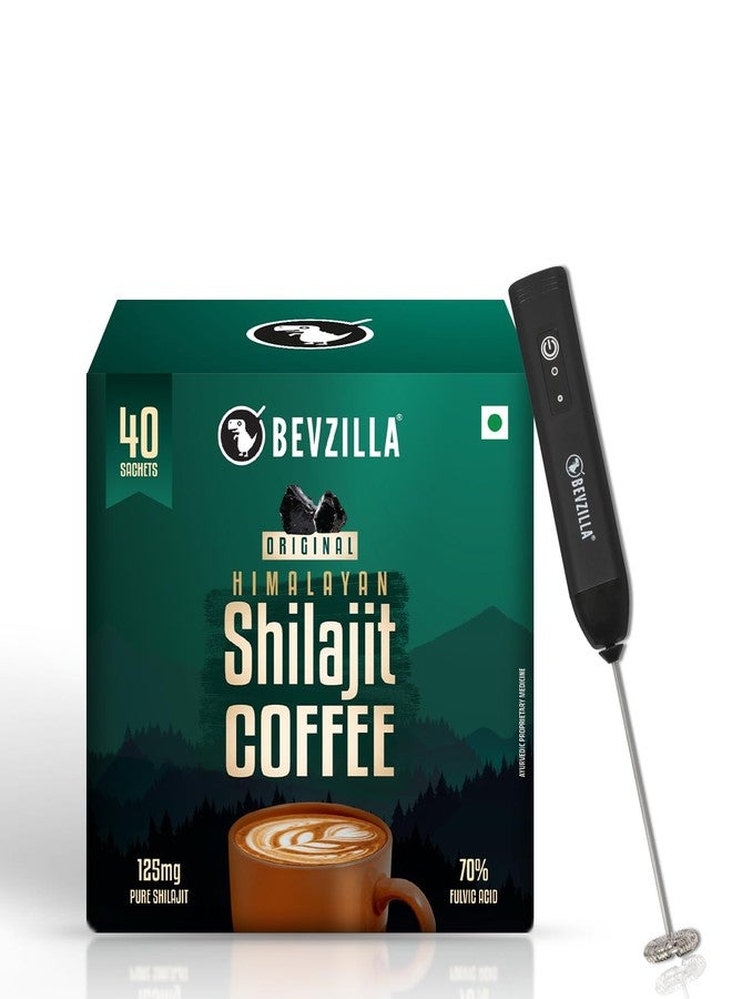 Bevzilla Himalayan Shilajit Coffee With Rechargeable Frother | 70% Fluvic Acid | 40 Sachets | 40x 2.5g (100g) | 3 Adjustable Mode Frother - Image 1