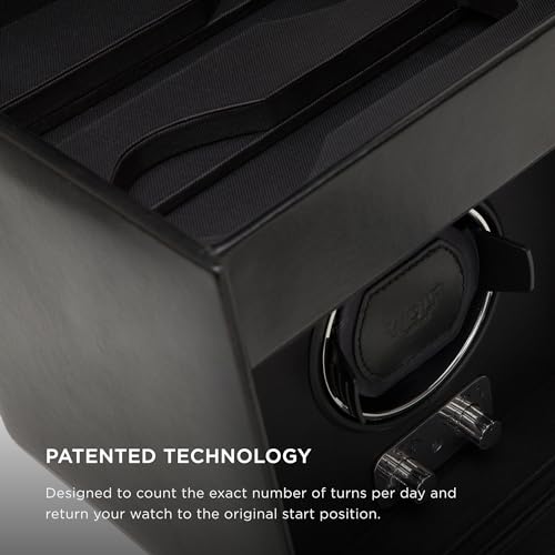 Wolf Designs Wolf Heritage Single Winder with Storage, Black - Secure Fit with Patented Lock-in Dynamic Cuff - for Bigger, Heavier Watches - Vegan Leather & Glass Cover - Includes Universal Adapter - Image 3
