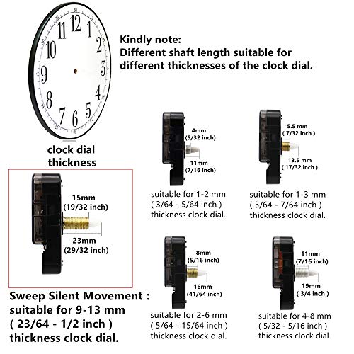TIKROUND Youngtown 12888 2 Pack Clock Movement Mechanism with 4 Pairs of Short Hands Battery Silent Sweep Operated Quartz Clock Motor Kit DIY Repair Parts Replacement,Total Shaft Length is 23 mm (29/32 inch). - Image 3