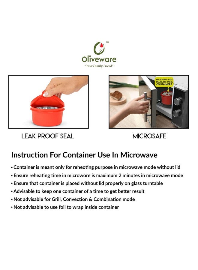 oliveware SOPL Boss Stainless Steel Lunch Box, Microwave Safe & Leak Proof, 3 Ineer Steel Containers with BPA Free Airtight Lids (290 ml, 450 ml, 600 ml), Fabric Bag - Red - Image 5