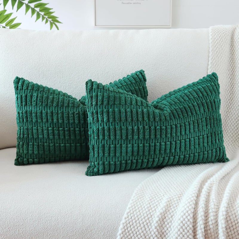 JOTOM Set of 2 Corduroy Soft Cushion Covers, Modern Cushion Covers, Decorative Sofa Cushion, Decorative Cushion Cover for Living Room, Sofa, Bedroom, Dark Green, 30 x 50 cm - Image 1