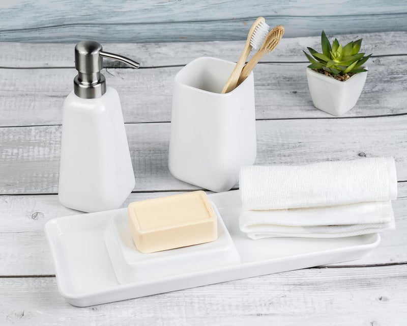DANKOTUWA, world-class tableware DANKOTUWA worldclass tableware Porcelain Luxury Bathroom Accessories Set Soap Dispenser Tooth Brush Holder Soap Tray Vanity Tray Gift For Home 4 Pieces White  - Image 3