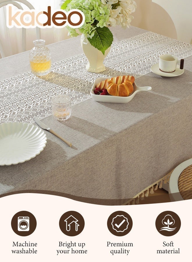 kadeo Rectangular Linen Table Cloth with Tassles,  Middle Lace Splicing Table Cover, Crochet Lace Tablecloth for Kitchen Dining Table Party Home Decor 140x200CM - Image 4